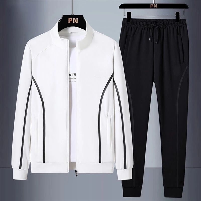Mens Track and Field Wear Spring Leisure Jogging Set Mens Zipper Open Skirt Jacket 2PCSSports Pants Fitness Gym Mens Sports Wear 240827