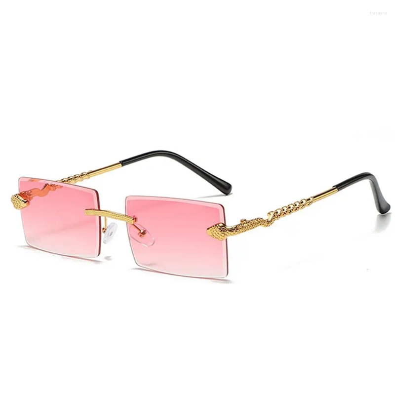 Sunglasses Stylish Rimless Snake-Shaped Metal Square Frame Frameless Street Shades Gradient Lens Sun Glasses For Women & Men