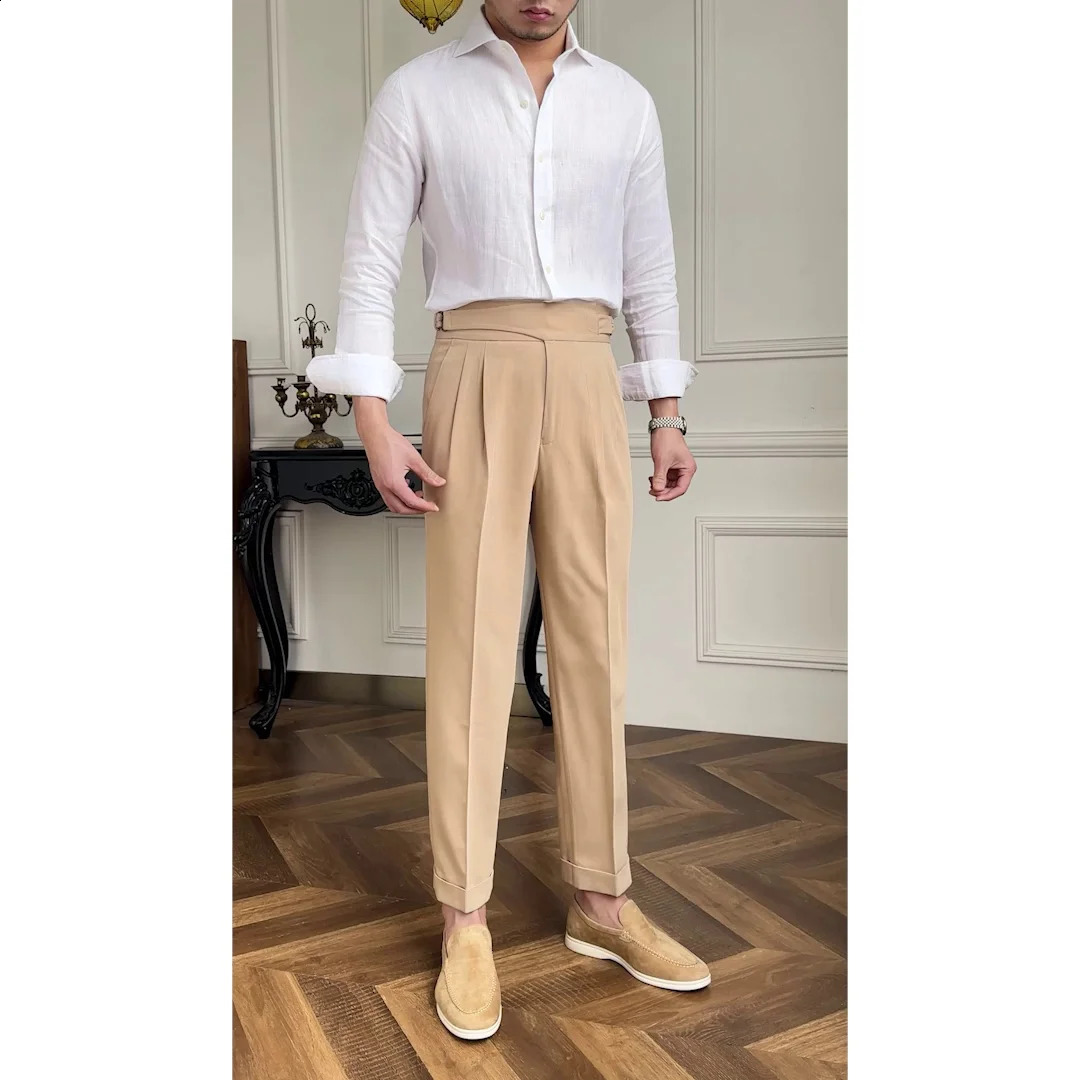 British leisure travel Naples high waisted straight pants business professional retro mens casual pants 240828
