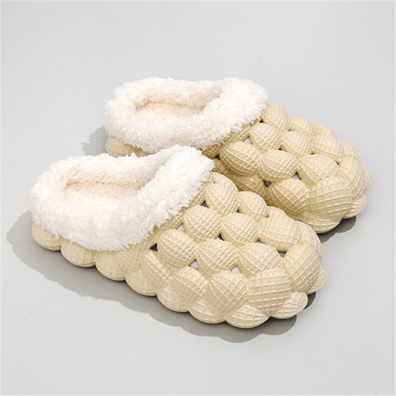 Cozy Womens Fleece Bubble Slides - Soft, Non-Slip, Warm EVA Sole, Solid Color, Fabric Insole, All-Season Slip-On Shoes for Winter and Beyond - Comfort