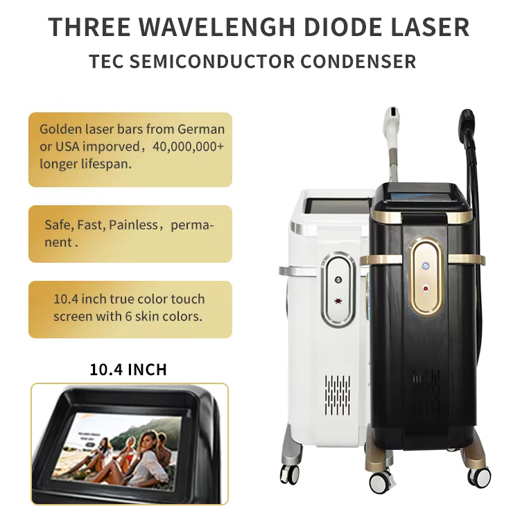 New 3 Wavelength Diode Laser Hair Removal 808 + 755 + 1064 Ice Point Painless Depilation Skin Rejuvenation Powerful Diode Laser Skin Smooth Machine