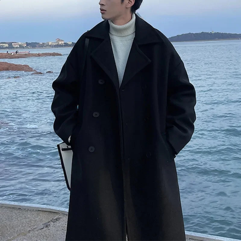 Winter Mens Overcoat Fashion Korean Coat Men Solid Business Jacket Casual Loose Long Overcoat Men Coat Outer Wear Clothing 240827