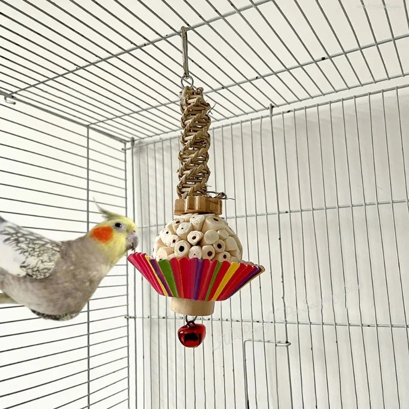 Parrots Supplies Bird Toys With Bell Natural Wooden Blocks Teething Chew Gift Toy Parrot For Parakeets Cockatiels 240827