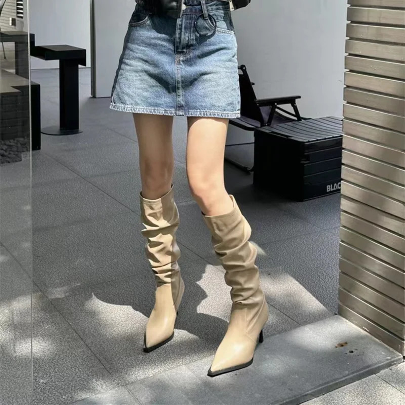 2024 Sexy Winter Womens High Boots Fashion Dot Toe Stiletto High Heels Long Boots Womens Elegant Knee High Boots 240827