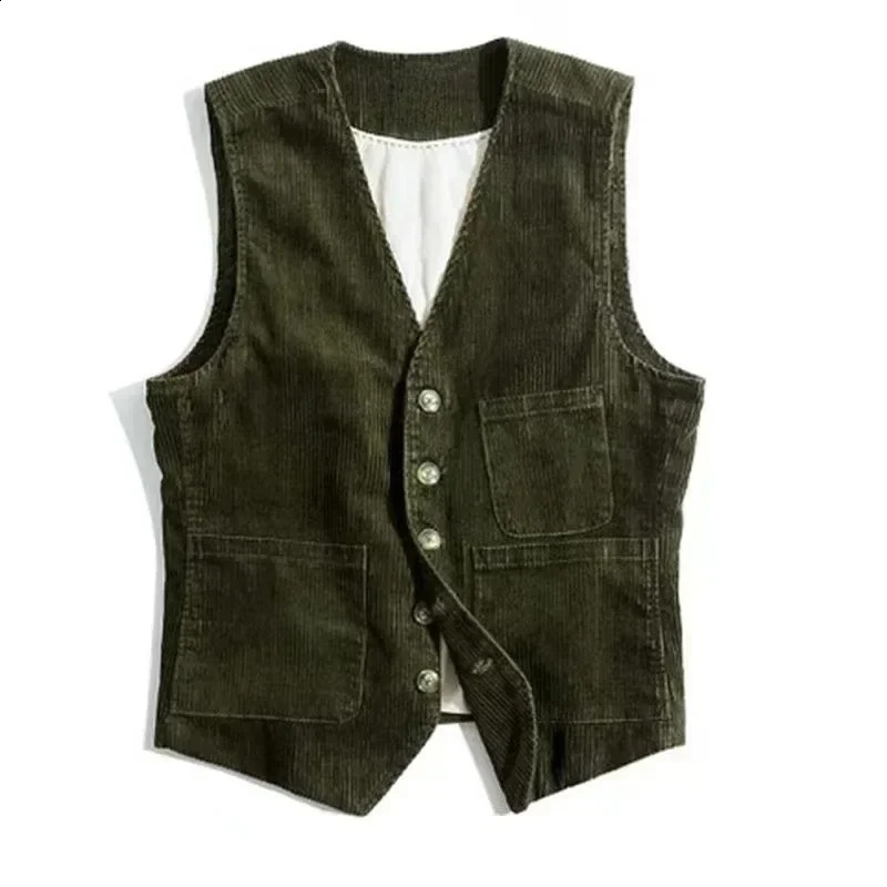 Work clothes American retro mens vest Corduroy Camisole jacket 240827
