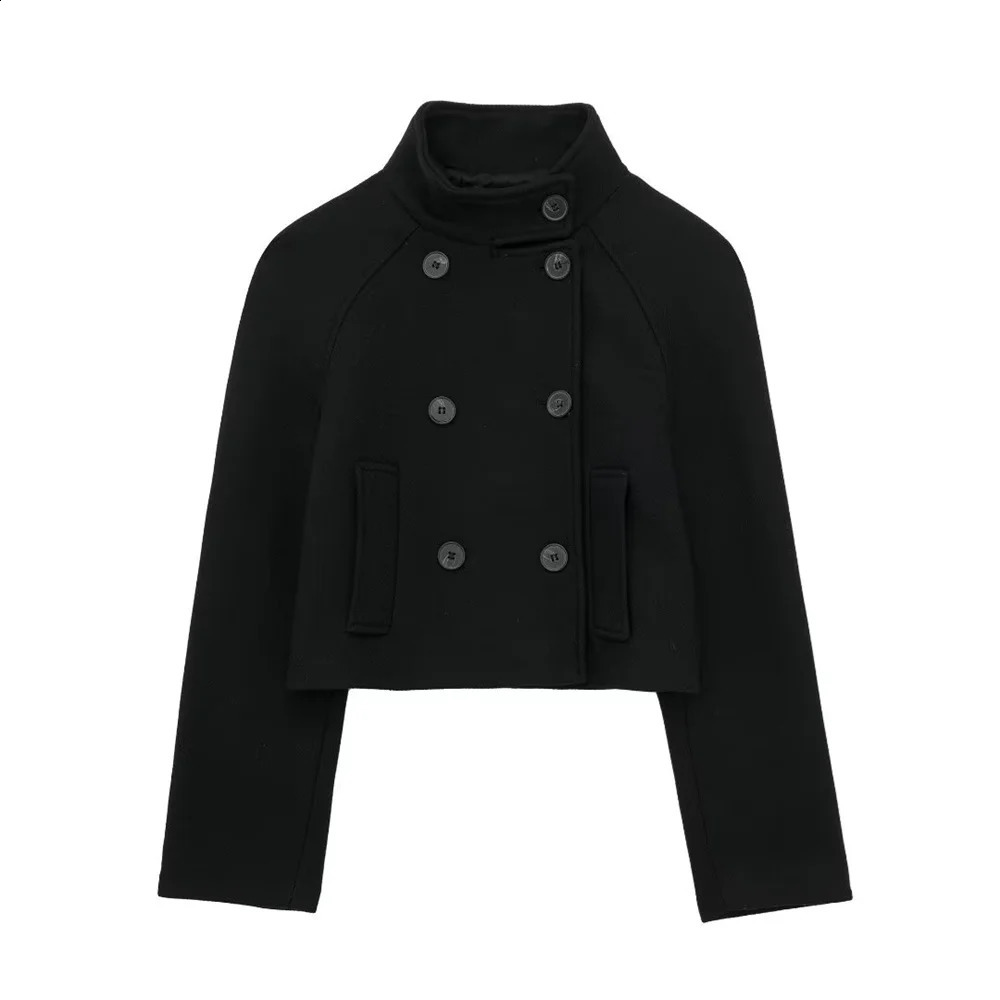 UNIZERA 2023 AutumnWinter Product Womens Fashion and Casual Versatile Loose Standing Neck Double breasted Buckle Decoratio 240827