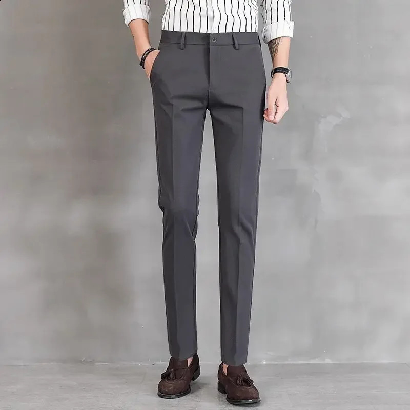 Baggy mens pants customized for society business stretch elastic straight 9piece cut tight wrinkle resistant elegant spandex 240827