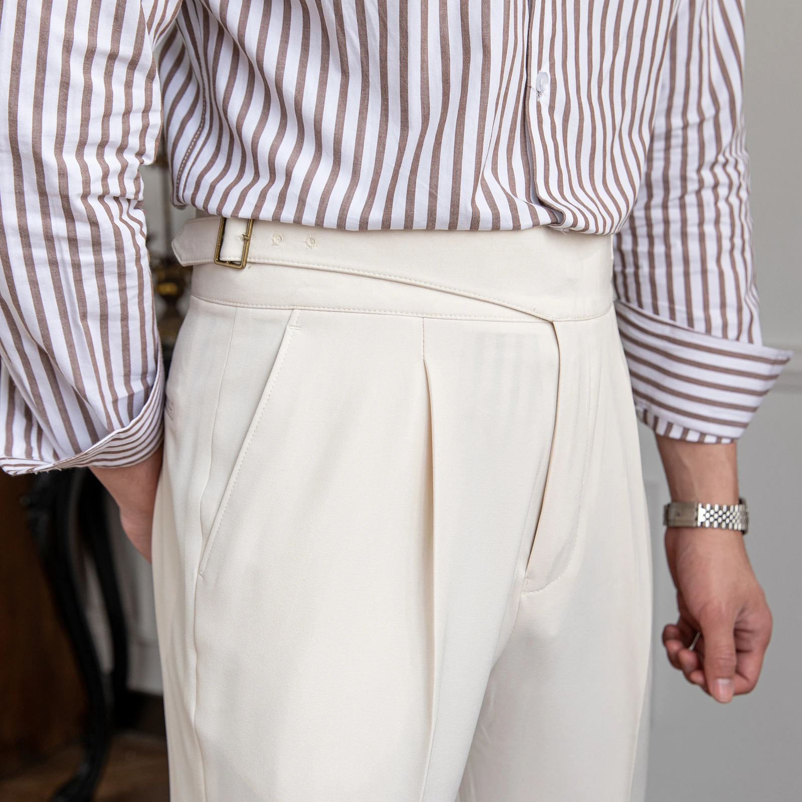 Mr. Lus Three Summers Thin Naples High Waist Straight Pants British Casual Dape Gurkha Mens Casual Pants 240828