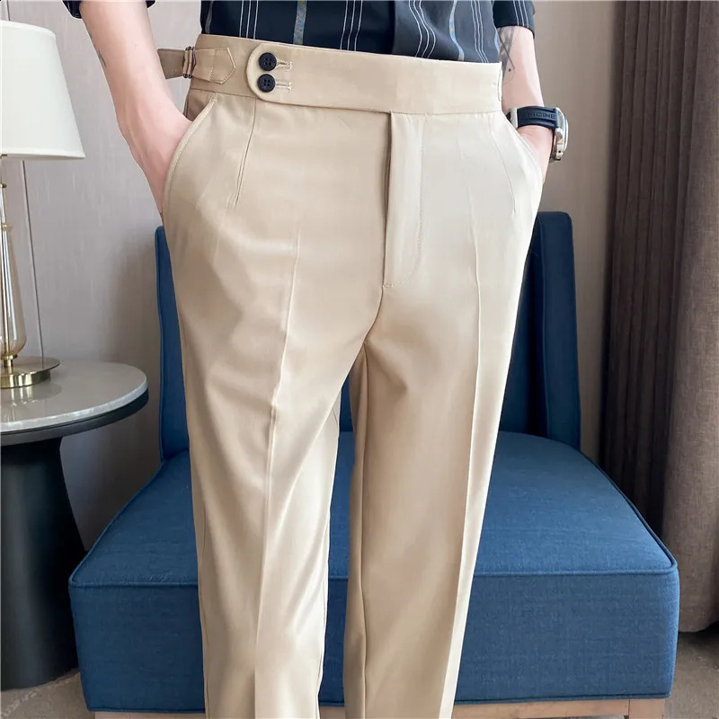 Naples UK high waisted Saging Business Social Suit Pants mens wedding dress mens slim fit casual straight pants 240828