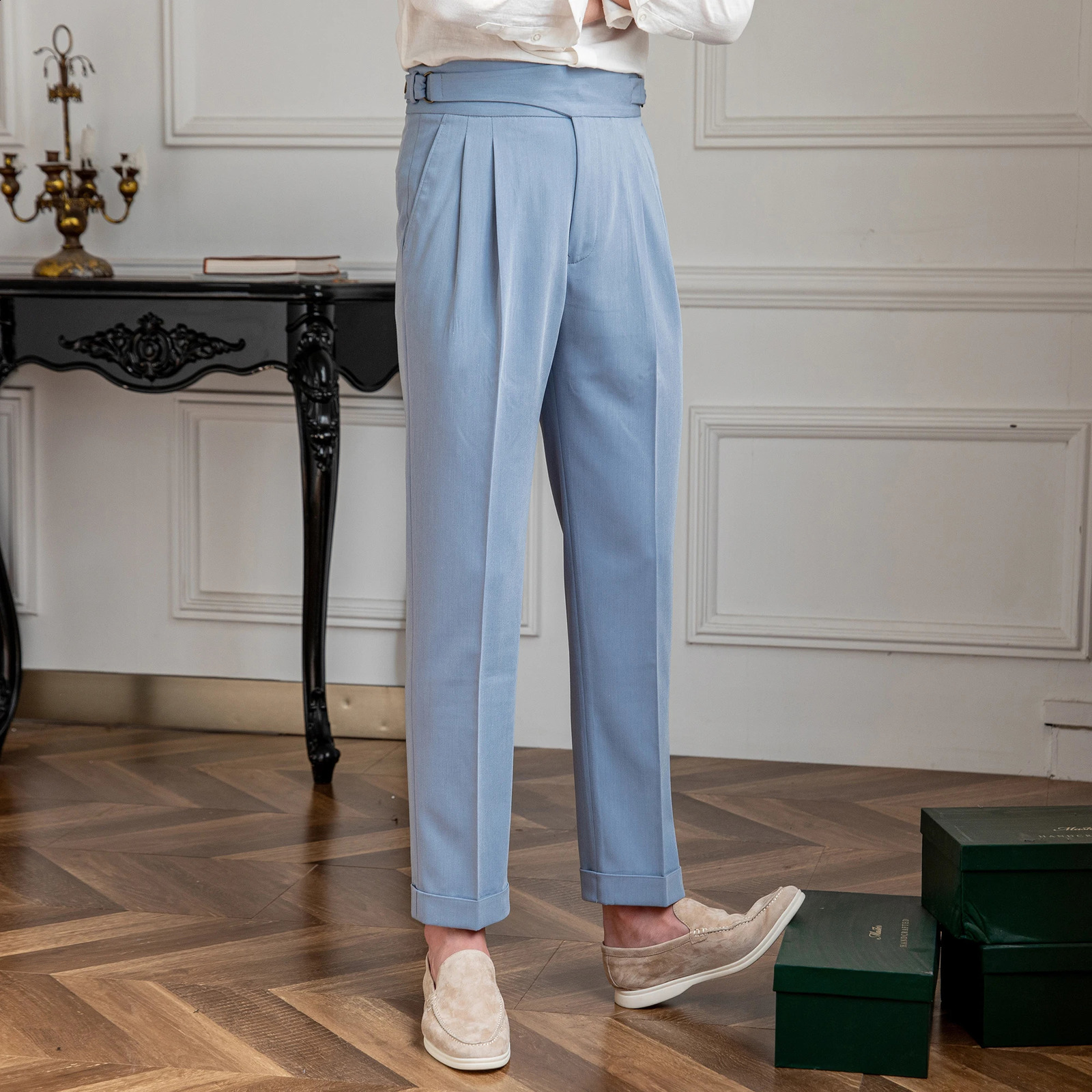 British leisure travel Naples high waisted straight pants business professional retro mens casual pants 240828