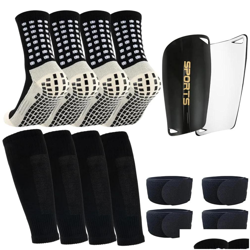 Sports Socks Sports Socks 1 Pair Mens Grip Soccer Shin Sleeves With Pack Guards And Straps Football Game Set 4 Pcs Drop Delivery Outdoors Athletic Otn