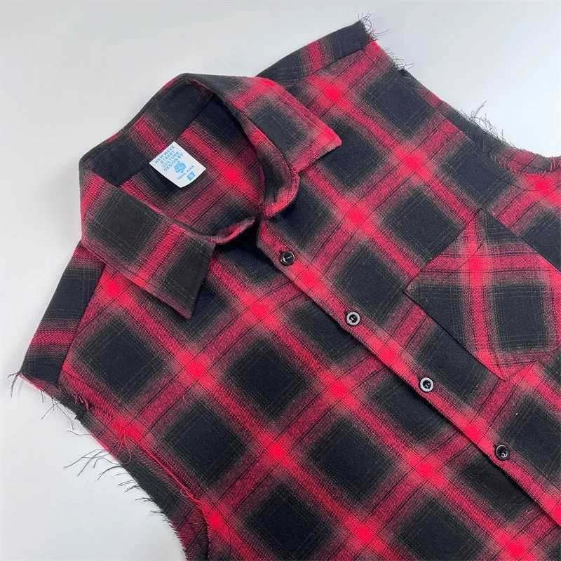Mens summer fashion casual plain weave sleeveless T-shirt vest button sanding 2023 Korean mens vest top beach vestW240718
