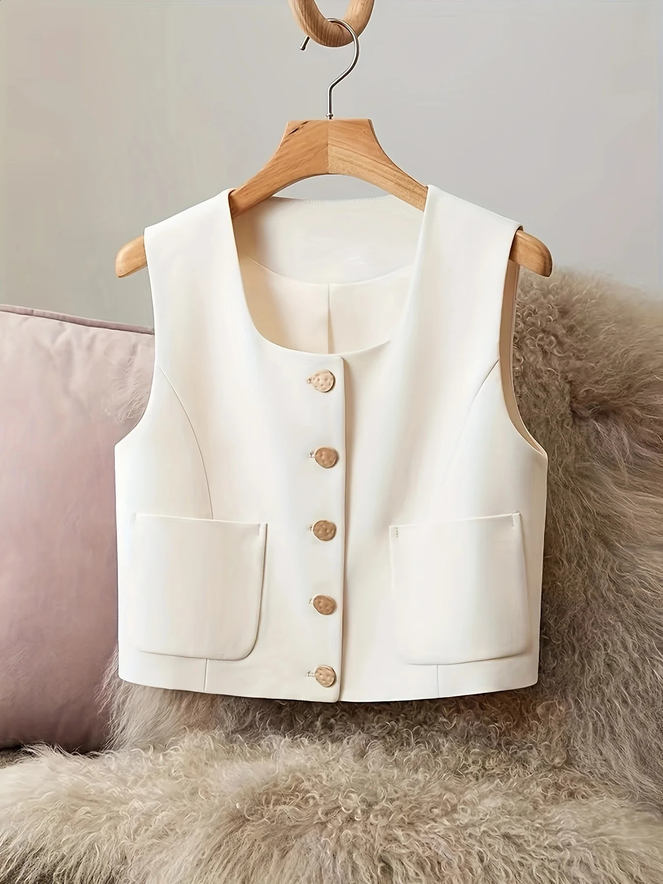 Retro Spring and Summer Set Waist Coat Elegant Womens Short sleeved Small Coat Simvest 240828