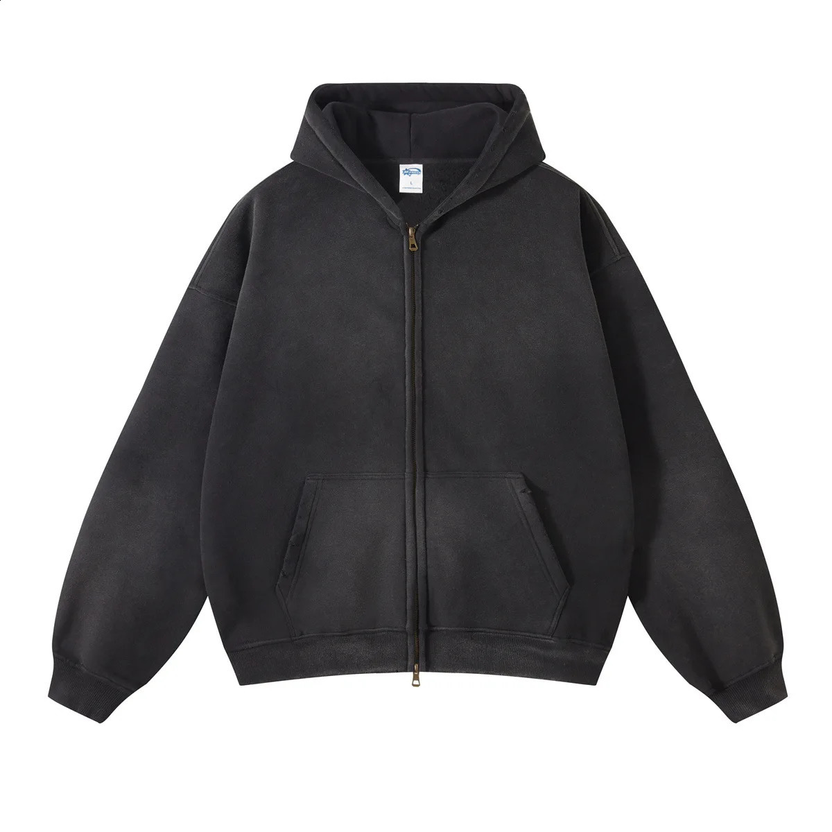 Winter 8color thick hoodie spray dye Worn double zipper fashion mens sweater 240827