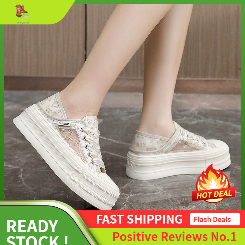 Ddmysports BR New White For Women Summer Breathable Sports Board Versatile Thick Sole Height Increasing Mesh Shoes OUTDOOR