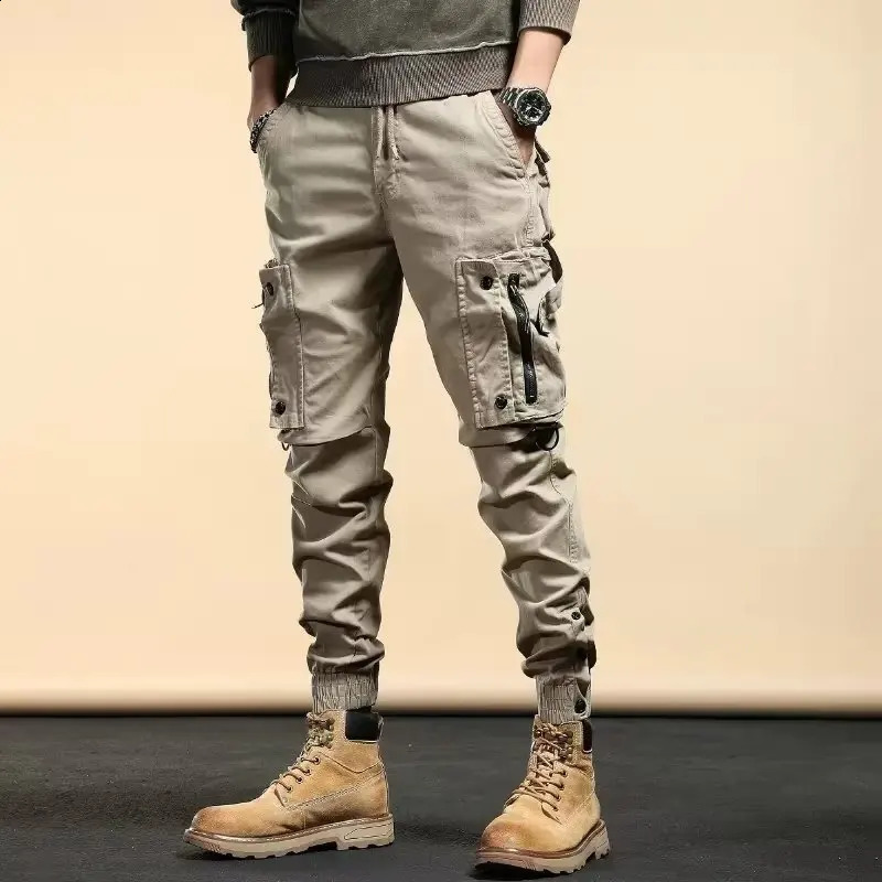 American style tough guy work jogging pants loose casual wearresistant ankle strap mens fashionable heavyweight military 240827