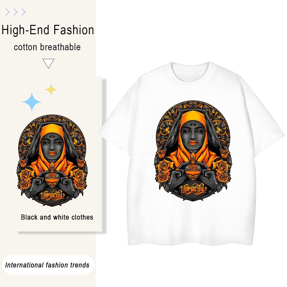 Lady Unisex Tshirts 230g Pure Cotton Terror Sports Casual Women T Shirts Breathable Crew Neck DIY Printed Tops