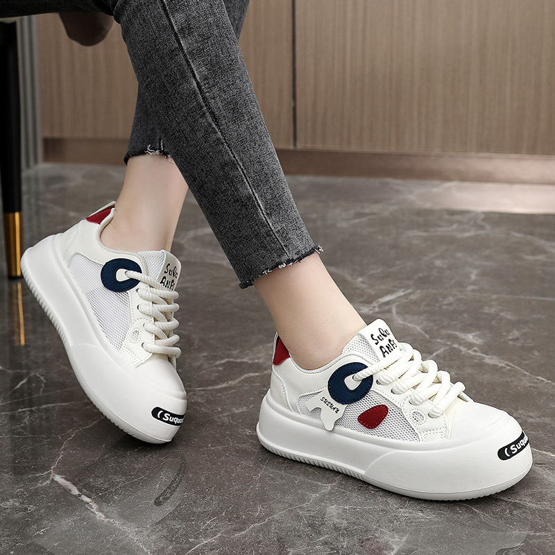Ddmysports K New Wear Resistant Colored Leather Women S Spring Summer Leisure Breathable Board Shoes Thick Sole Increase Fashion An OUTDOOR