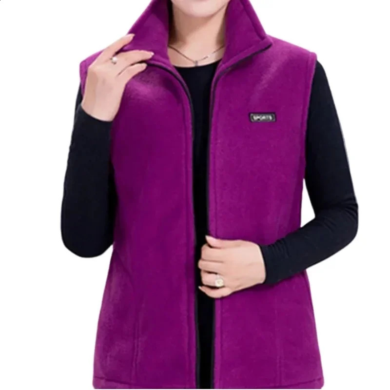 Large size autumn womens polar wool fabric vest with large sleeves fashionable zipper jacket womens casual Gilet C15 240828