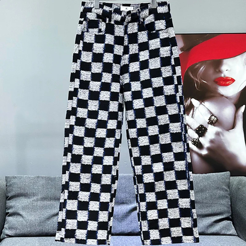 PFHQ Checkered Color Block Denim Set Mens Fashion Personality Haute Quality Male Two Piece Jackets Pants Summer 21Z02 240827