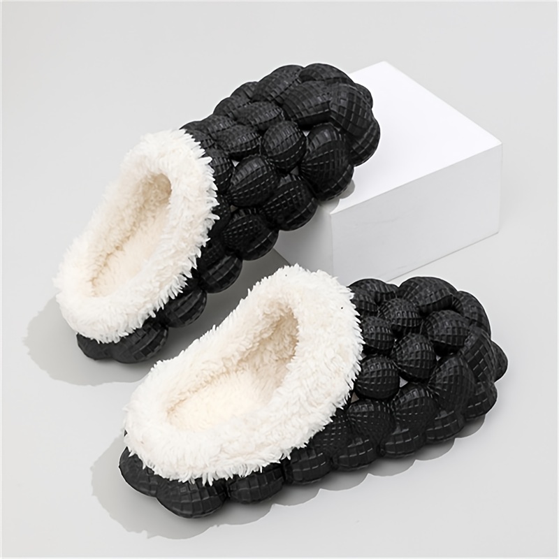 Cozy Womens Fleece Bubble Slides - Soft, Non-Slip, Warm EVA Sole, Solid Color, Fabric Insole, All-Season Slip-On Shoes for Winter and Beyond - Comfort