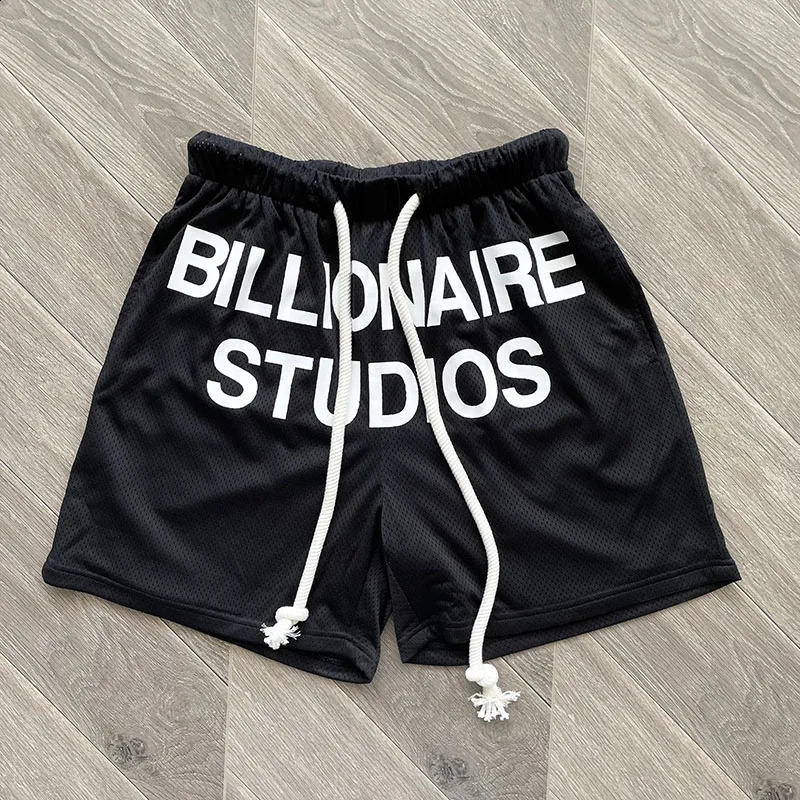 Men Women Mesh Drawstring Breeches Billionaire BLACKOUT BILL NET Shorts 240827