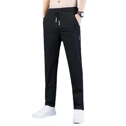 Ceremony mens casual pants straight leg loose and fashionable summer ultra-thin ice silk sports pants mens long style 240828