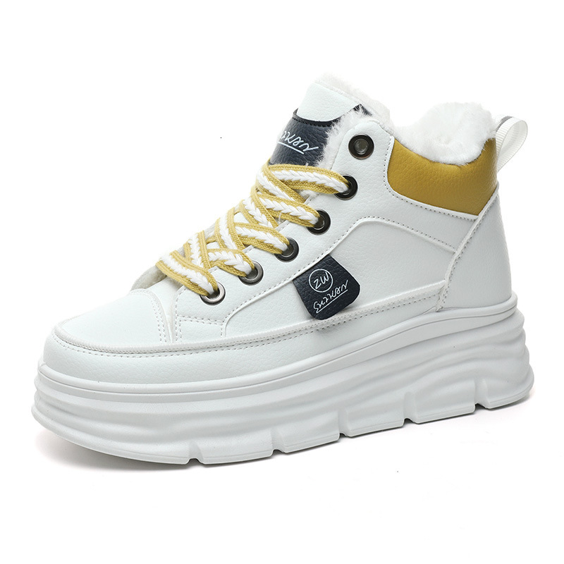 Ddmysports W New Velvet Thickened Inner Winter Mid Top Board Colored Thick Sole Cake Eightening Little White Shoes OUTDOOR