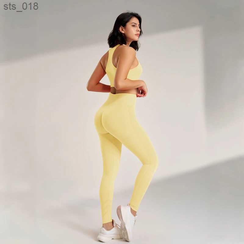Yoga Outfit New solid-coloured sports suit ladies leotard leggings gym yoga bra yoga trousers suit high waisted hip lifting and gathering H240828