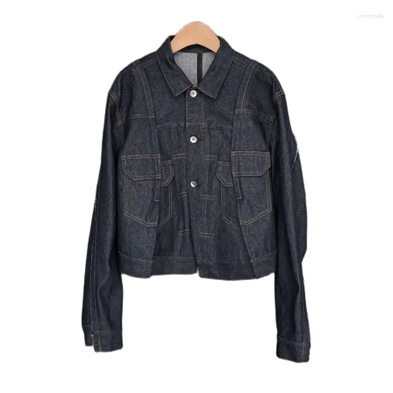 Womens Jackets 2024 High Quality Women Cotton Denim Patchwork Jacket Polo Collar Street Chic Stunning Fashion Design Trendy SC