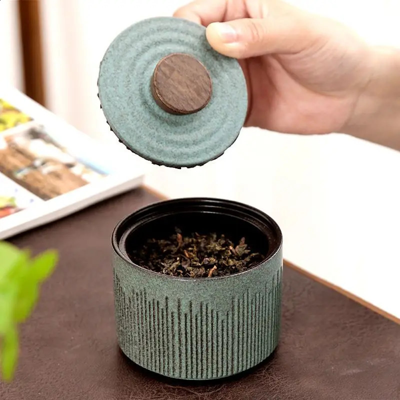 Japanese style ceramic tea box portable home packaging box retro storage can tea can coffee storage 240828