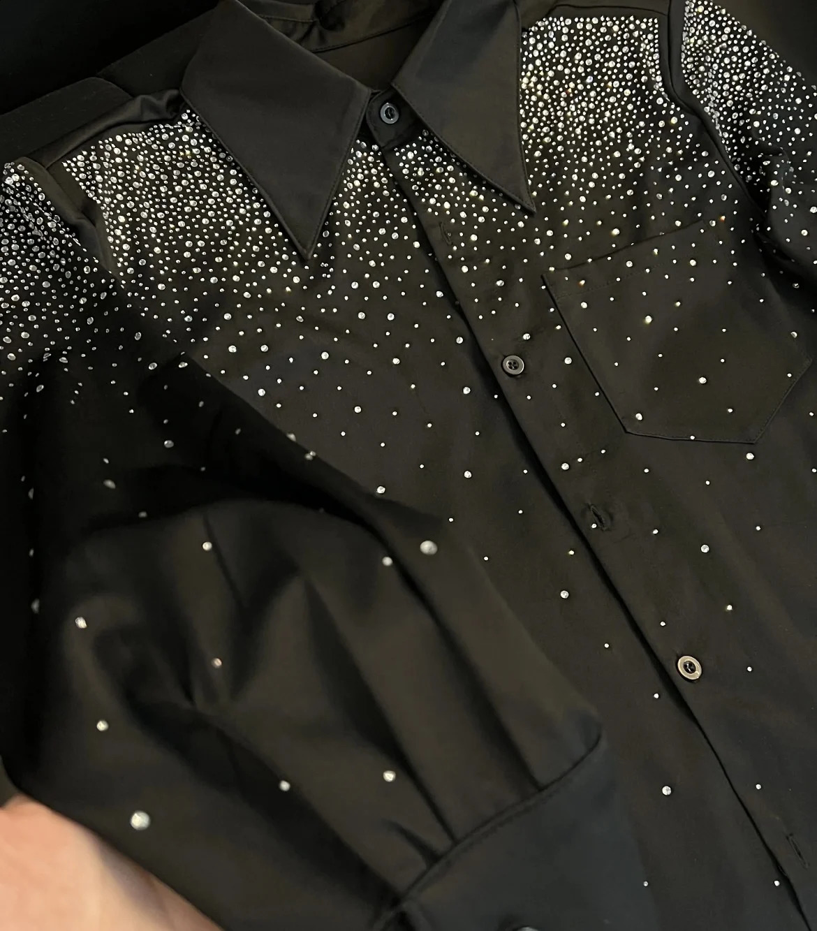 High-end Rhinestone Shirt Mens Long Sleeve Autumn Fashion Trendy Non-Ironing Casual Shirts Streetwear Mens Clothing