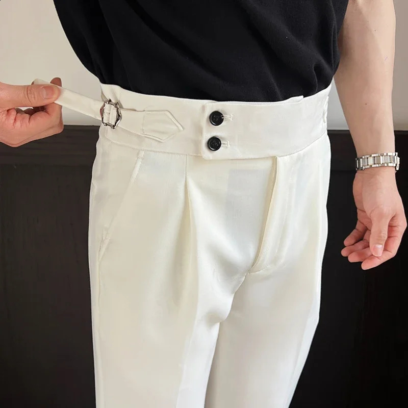 Mens Naples High Waist Trouser Casual Trouser Slim Small Foot Tailored Trouser Solid Color Formal Trouser 29-38 240828