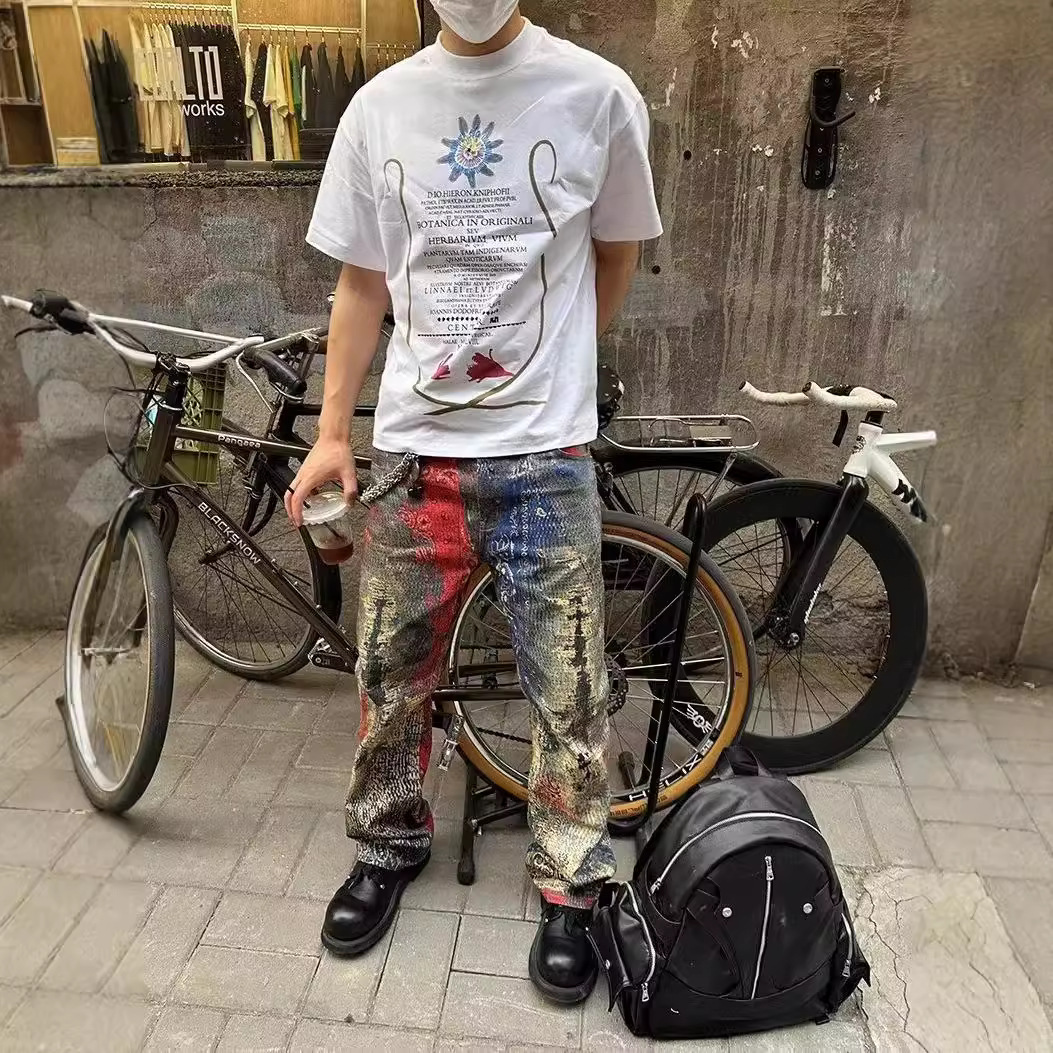 2025 S Fashion Designer Artistic Graffiti Print Jeans Unique Design High Quality Denim Hip Hop Trousers For Men
