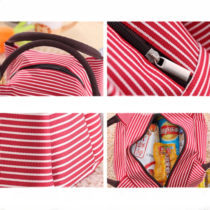 Stripes Lunch Bag For Women Isothermal Packaged Food Thermal Bags Thermo Pouch Kids Refrigerator 240903Z