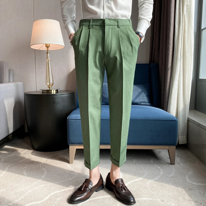 British style summer solid business casual pants mens fashion Naples high waisted straight pants mens ultra-thin social mens Trouser 240828