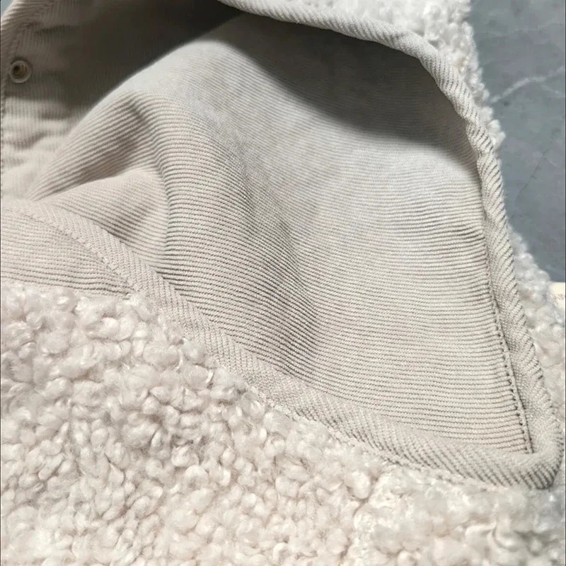 Casual Short Artificial Cashmere Vest Womens Autumn Teddy Waist Coat V-neck Thick Sleeveless Jacket Retro Crown Splicing Chaleco 240828
