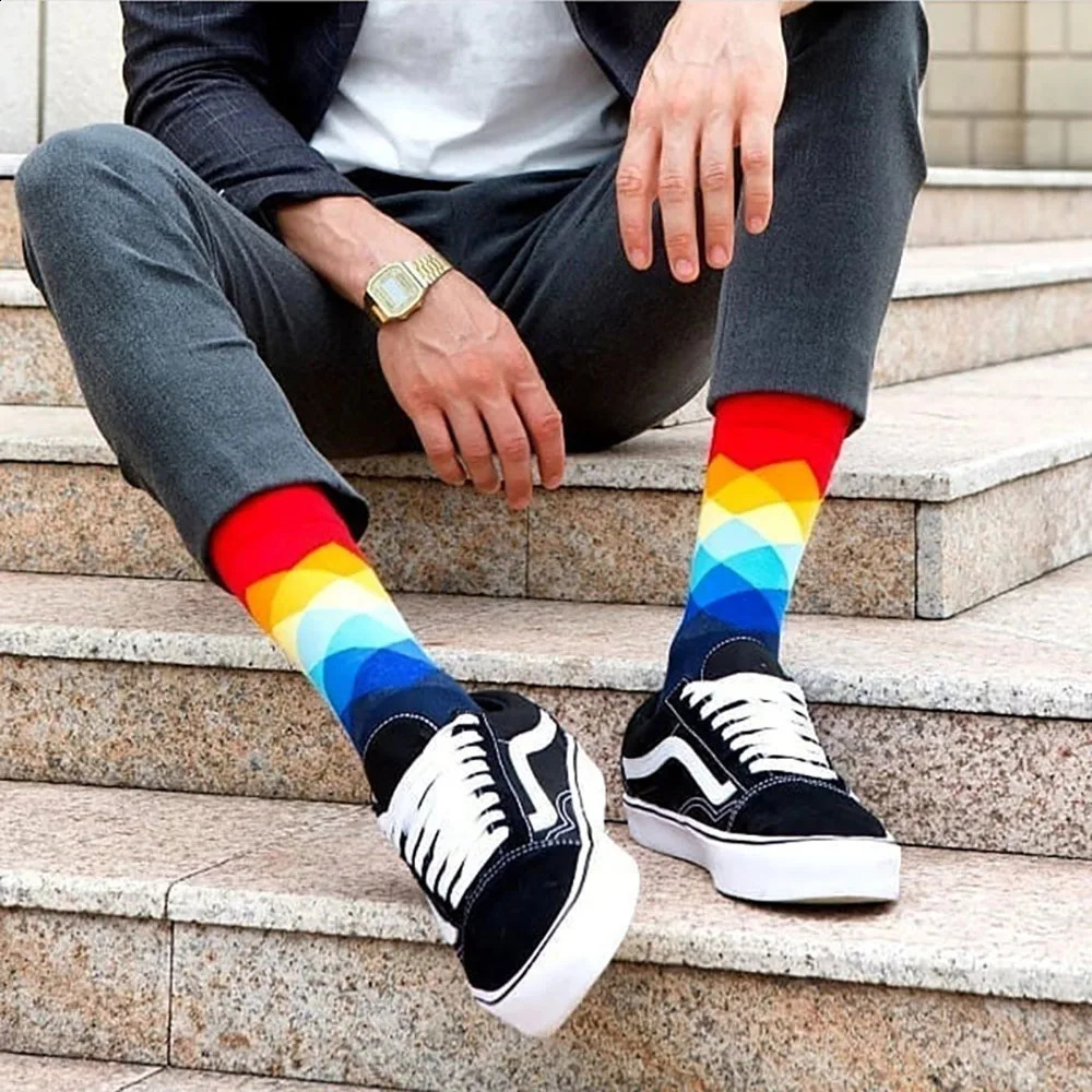 5 Pairs Men Middle Tube Socks Fun Casual Business Colorful Halloween Animal Vintage Happy Woman Cotton 240827