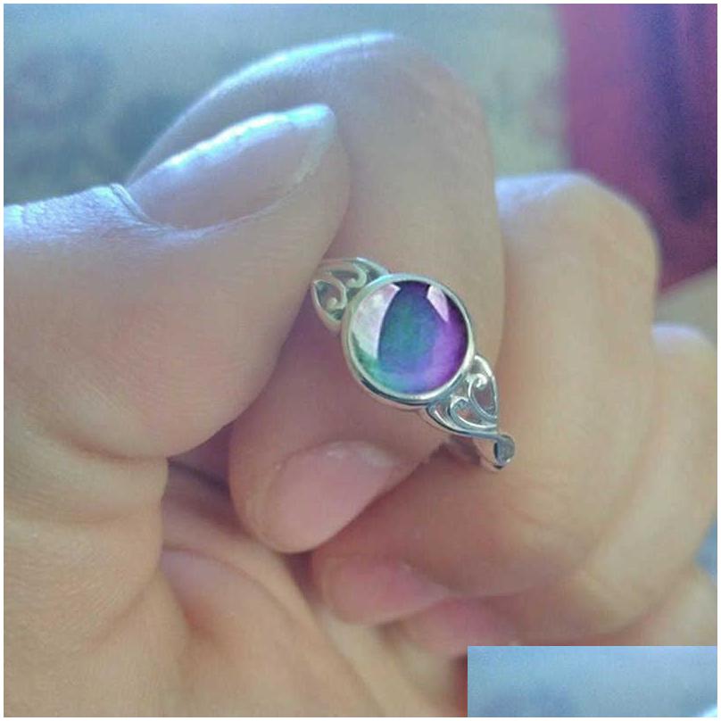 Band Rings Vintage Change Mood Ring Round Temperature Control Color Emotion Feeling Changeable Women Retro Casual Party Jewelry Drop D Otrut