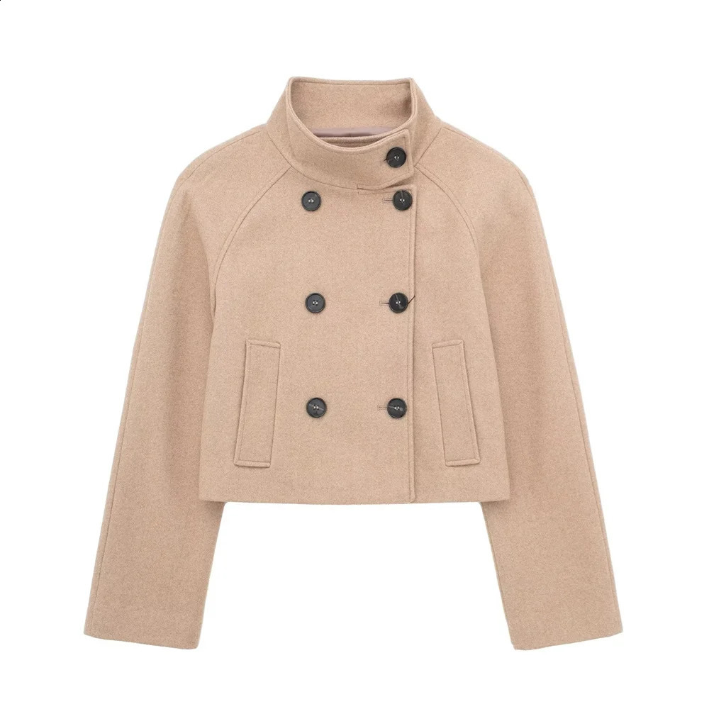 UNIZERA 2023 AutumnWinter Product Womens Fashion and Casual Versatile Loose Standing Neck Double breasted Buckle Decoratio 240827