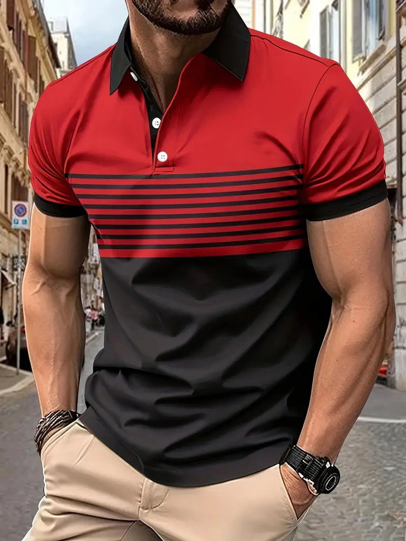 Striped mens casual color short sleeved polo shirt summer golf European measurement 240828