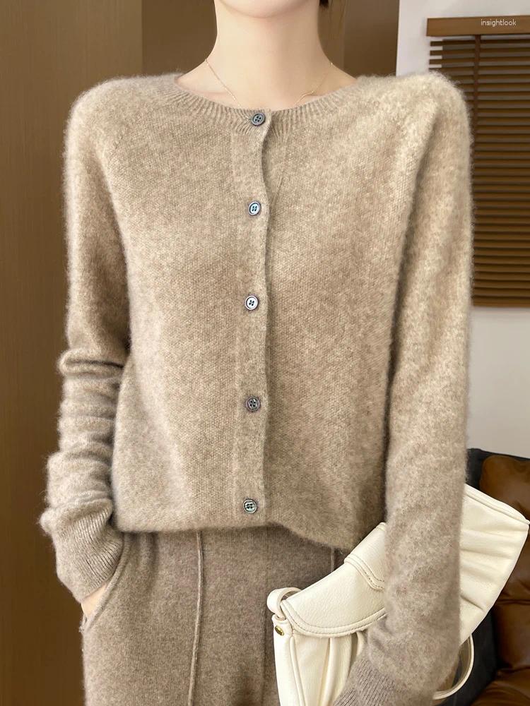 Womens Knits 2024 Cashmere Sweater Oneck Button Cardigan Merino Wool Knitwear Autumn Winter Long Sleeve Casual Comfortable Tops