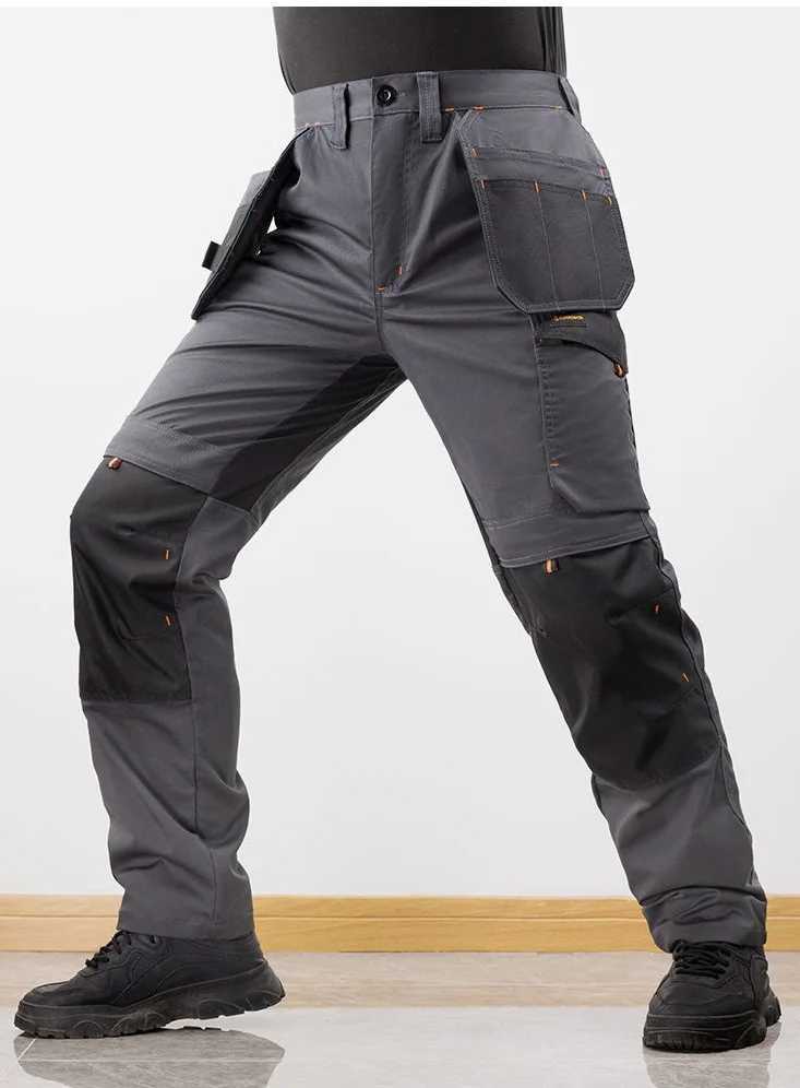 Mens multi-purpose casual pants tactical outdoor elastic pants wear-resistant pants and electric workwear with leg pockets M240827