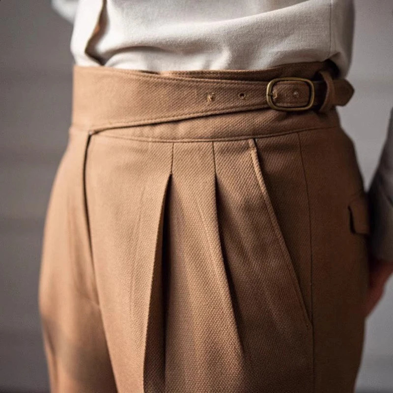 Spring and Autumn Mens High Waist Straight Pants Italian Style Naples Set Pants British Business Casual Trousers Street Clothing 240828