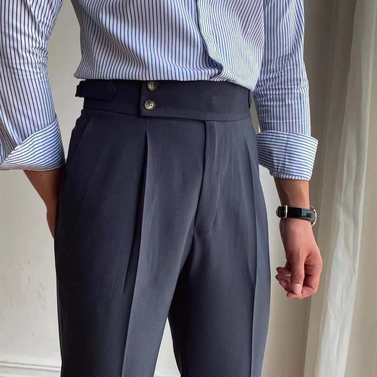 White high waisted straight leg Naples casual iron free business Italian Paris button up pants mens spring and autumn pants 240828