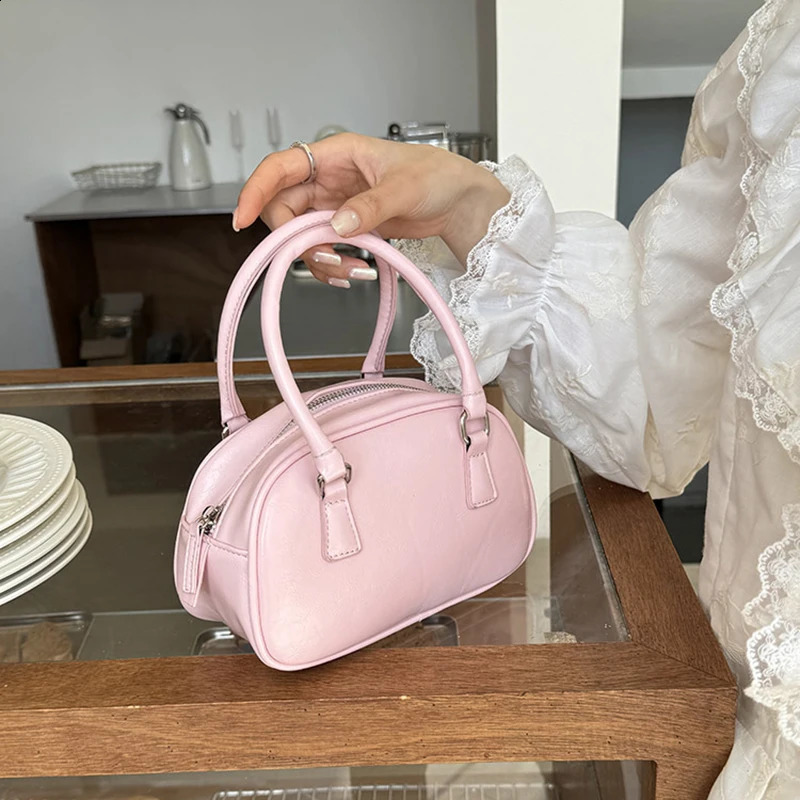 Womens Handbag Silver Pu Crossbody Bag Bowling Classic Solid Color Versatile Casual Boston Commuting 240914