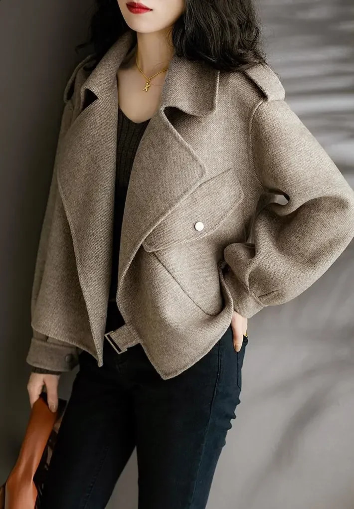 Womens twill wool jacket short coat elegant blended wool jacket winter 240828