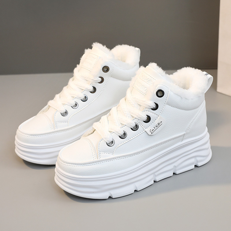 Ddmysports W Plush High Cut Women S Shoes With Elevated Inner Height Winter New Student Instagram Korean Version Warm Casual Cotton Shoe Trend OUTDOOR