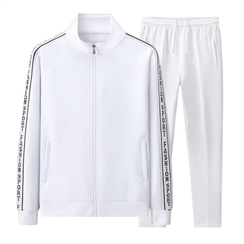 Mens sports shirt set casual white track suit mens spring and autumn set 2-piece ultra-thin sports shirtpants breathable clothing 240827