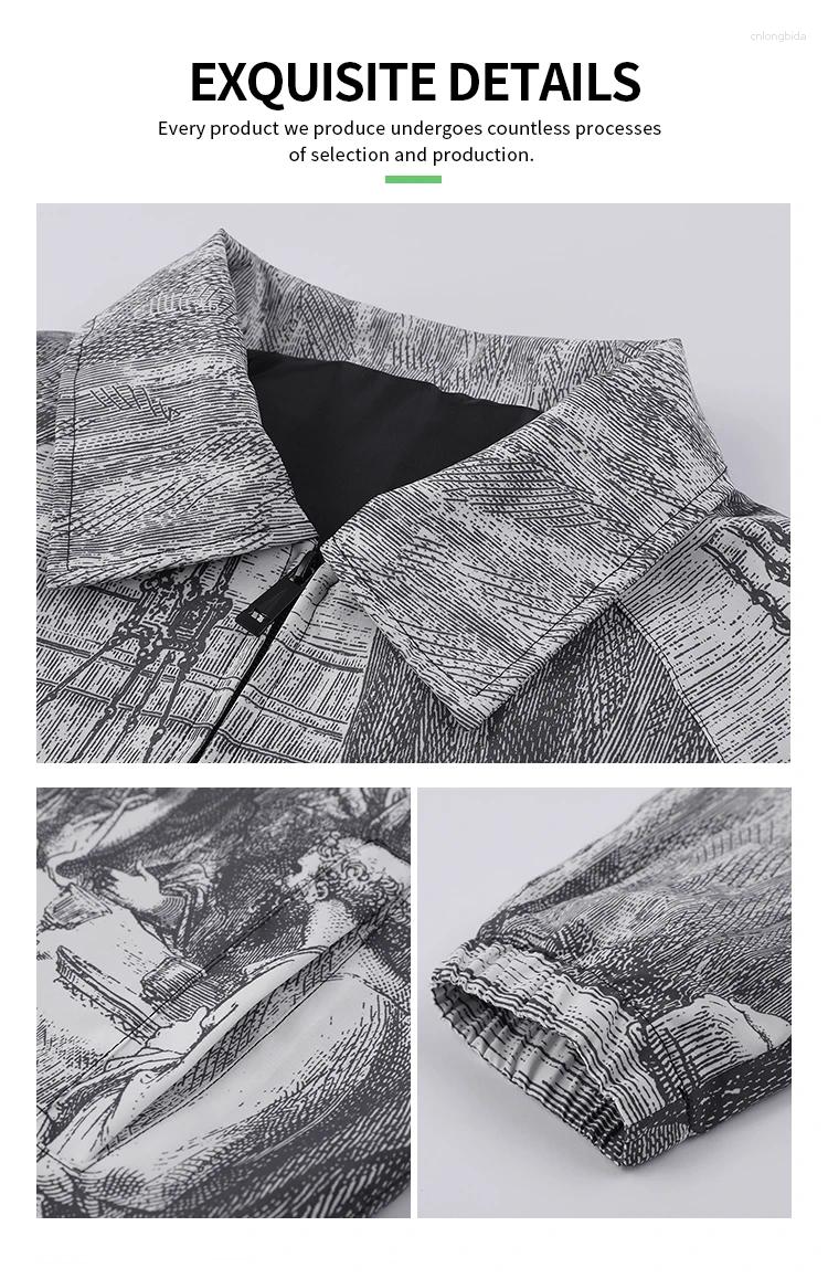 CNLONGBIDA Mens Jackets Oversized Shirts Mens Autumn Winter Painting Printing Couples Casual Male Female Silk Vintage Clothing Button Up